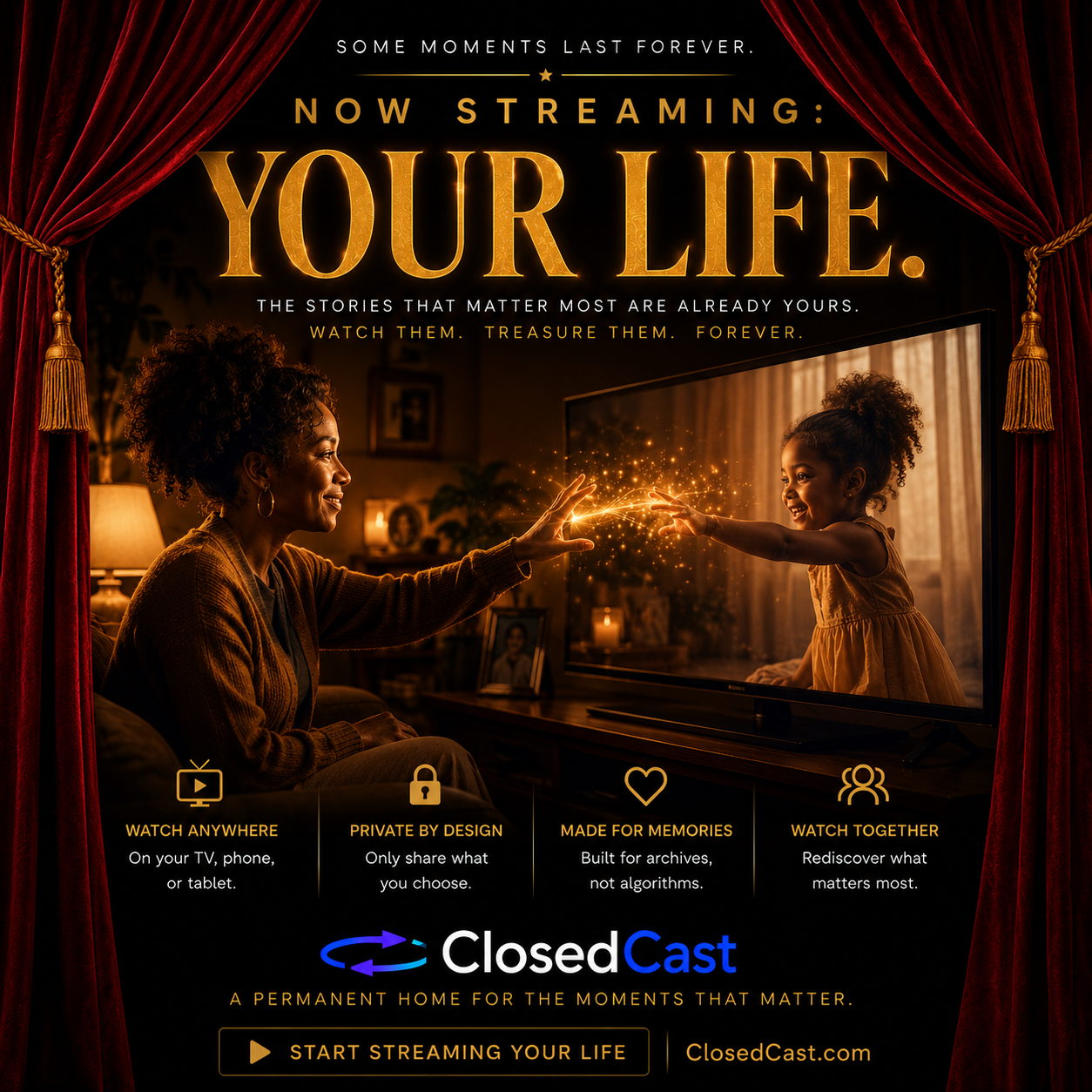 ClosedCast private video library displayed on Roku TV